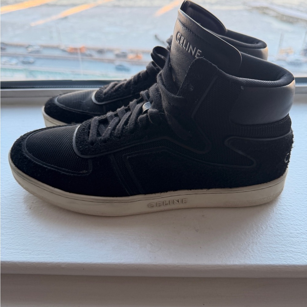 Celine Men's Black and White High-Top Sneakers - Picture 3 of 7